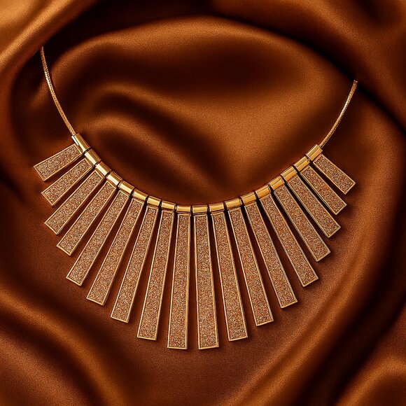 Rose Gold Fringe Pendant Necklace – Glitter Textured Statement Fashion Jewelry - Picture 1 of 11